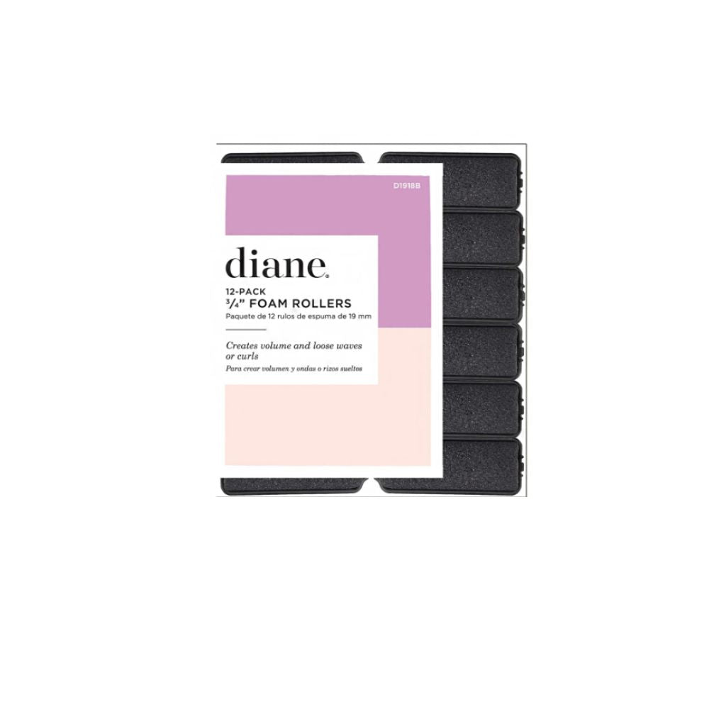 Diane #1918B 12 - Pack Foam Rollers 3/4" Black