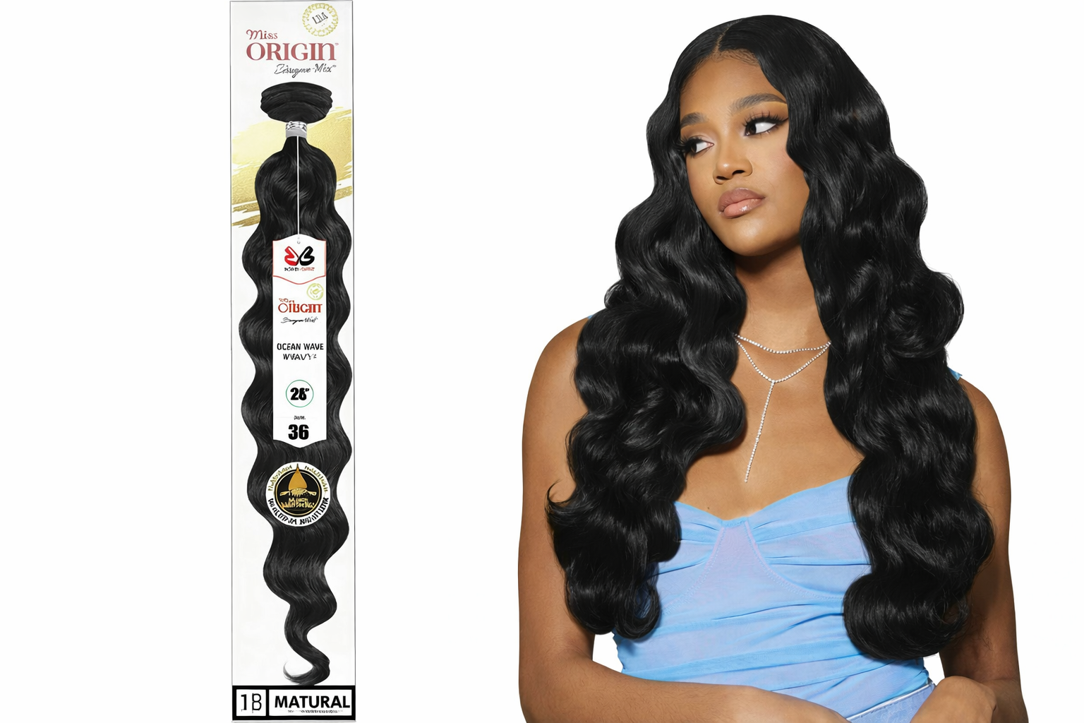 Ponytail: Bobbi Boss Miss Origin: Body wave 36"  : Natural Black