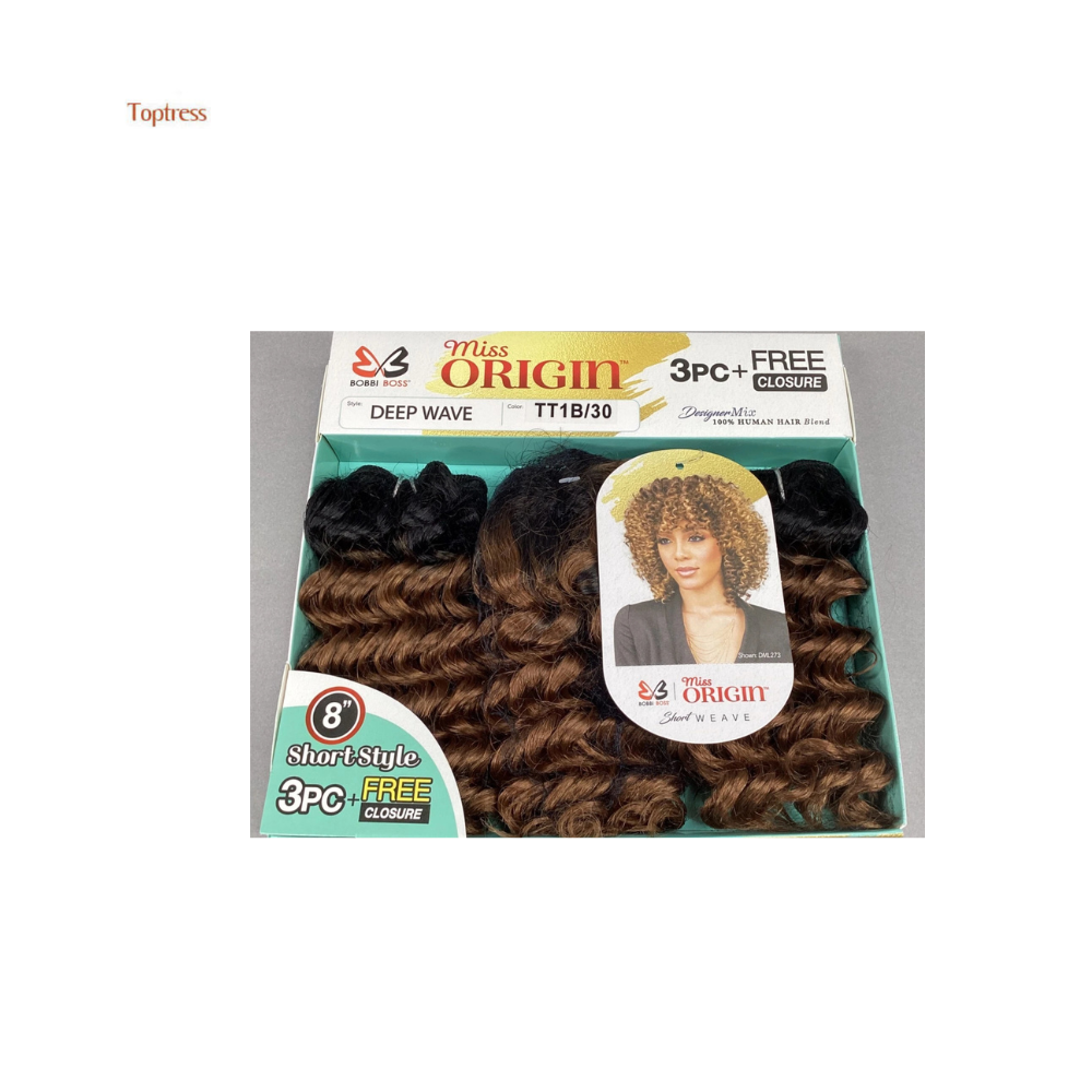 SHORT CUT: 8” Deep Wave Purple BK Miss Origin 3 PC  plus free  Blend Hair Short Bundles