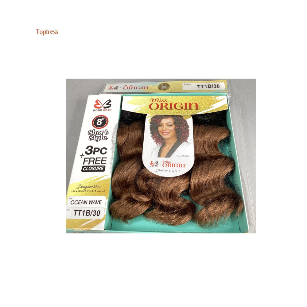 SHORT CUT: 8” Ocean Wave TT1B/30 Miss Origin 3 PC  plus free Blend Hair Short Extension Bundles