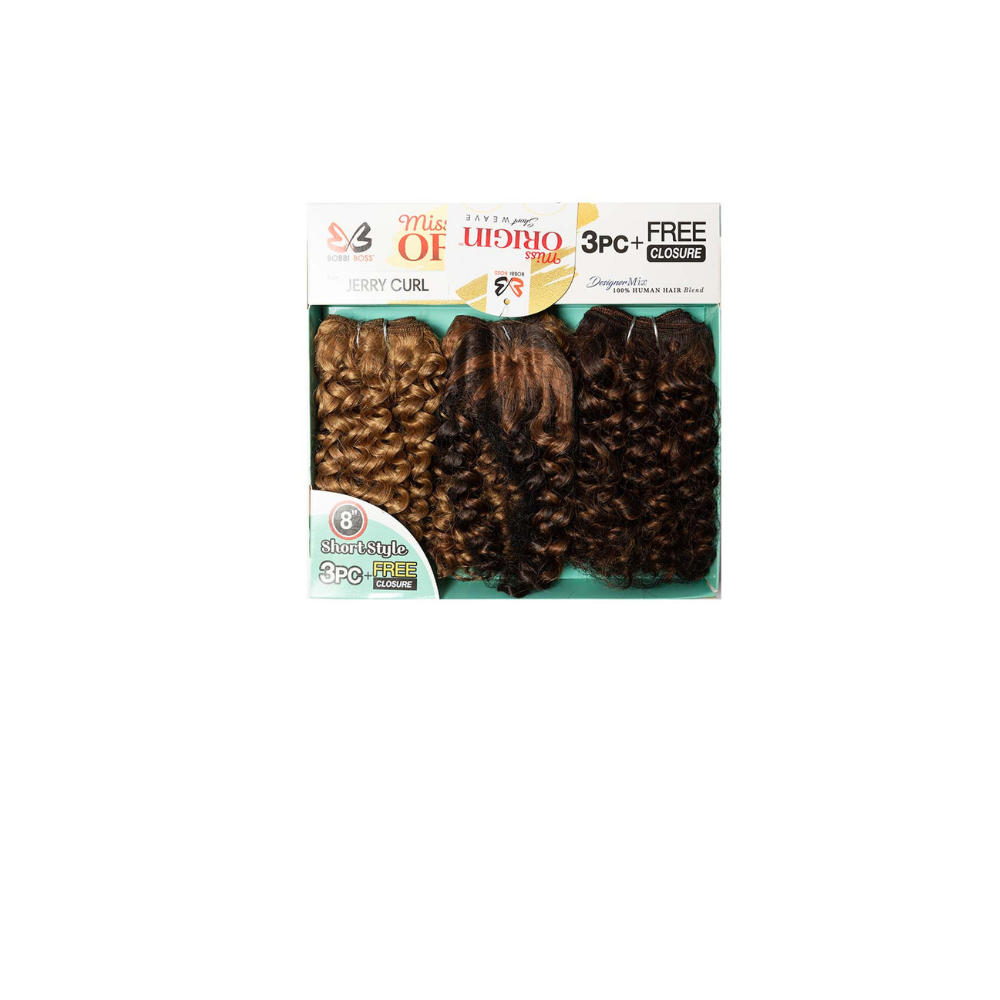 SHORT CUT: 8" Jerry  Curl Miss Origin 3 PC Plus FREE Closure DML273