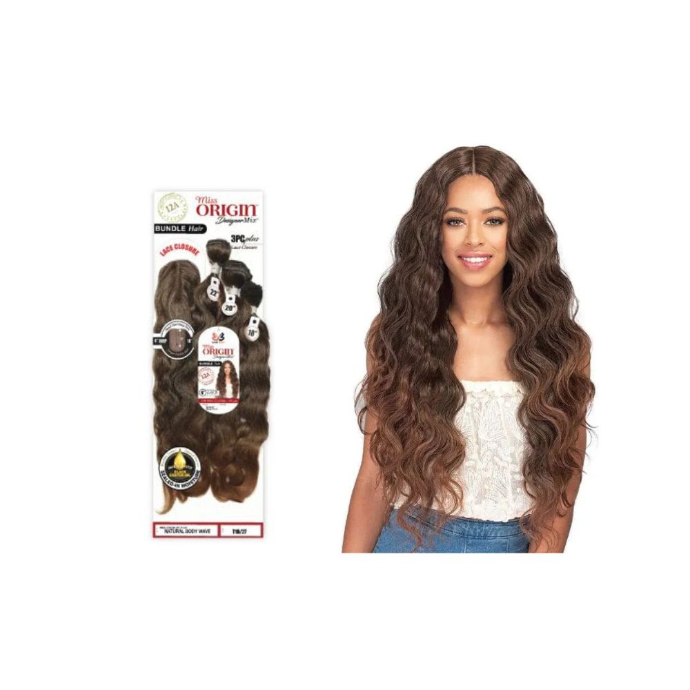 Bobbi Boss Miss Origin Designer Mix Natural Body Wave Bundle Hair 3 pc Plus closure
