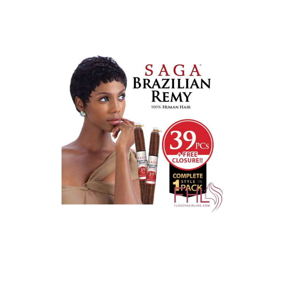 SAGA Brazilian Remy -100% Human Hair  39pcs + Free Closure