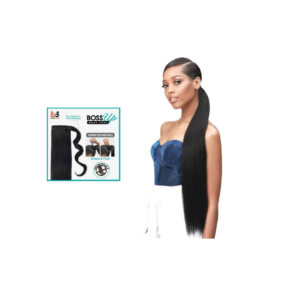 Drawstring Ponytail: Bobbi Boss Boss Up Wrap Pony SILKY STRAIGHT 24"