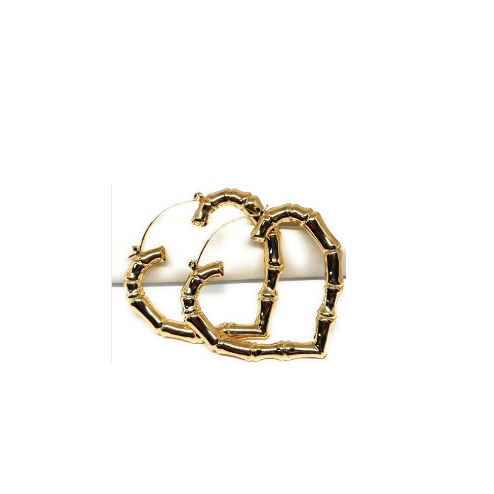 Gold Plated Bamboo Heart Hoop Earrings