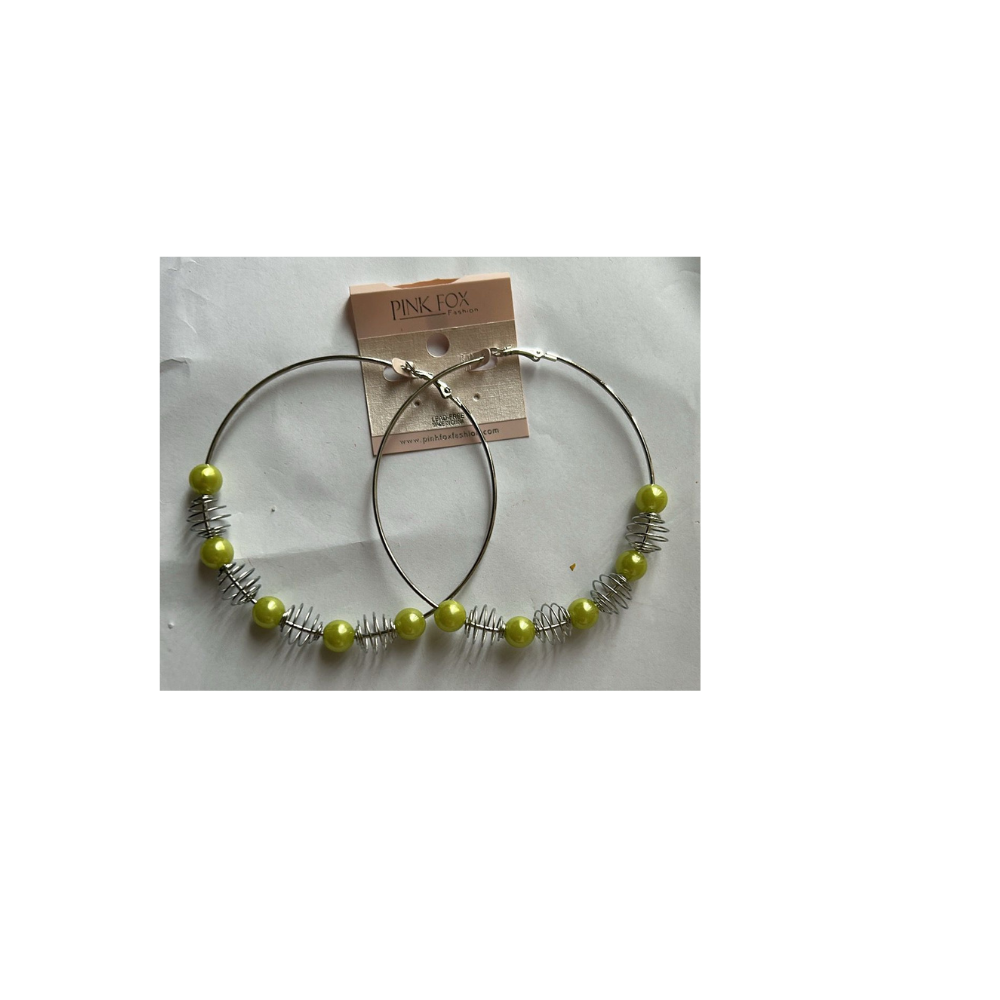 Fringe Yellow Beaded Hoop Earrings