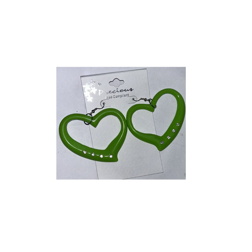 Green Heart Hoop Earrings